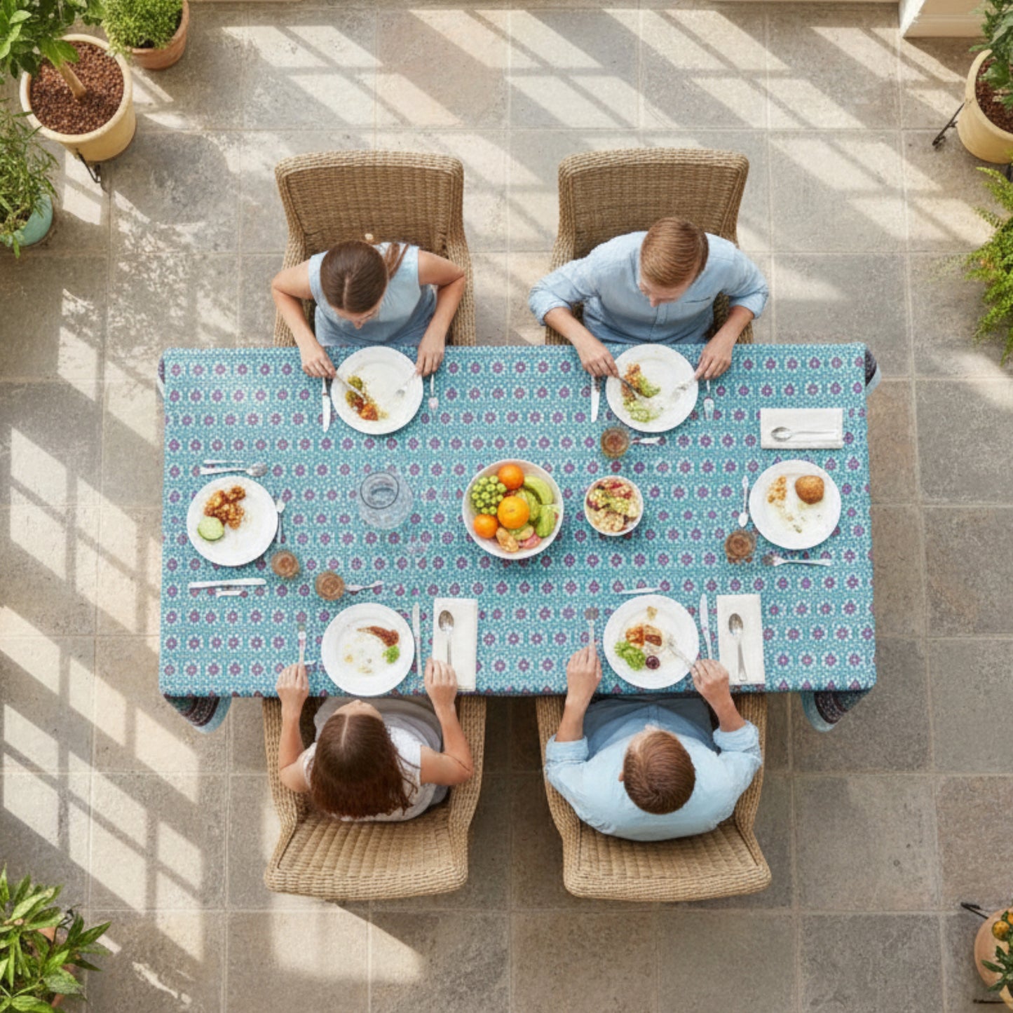 Cotton Tablecloth with Block Print, Boho Dining Table Linen, Handmade Decor - 90x108