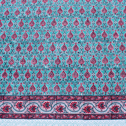 Cotton Tablecloth with Block Print, Boho Dining Table Linen, Handmade Decor - 90x108