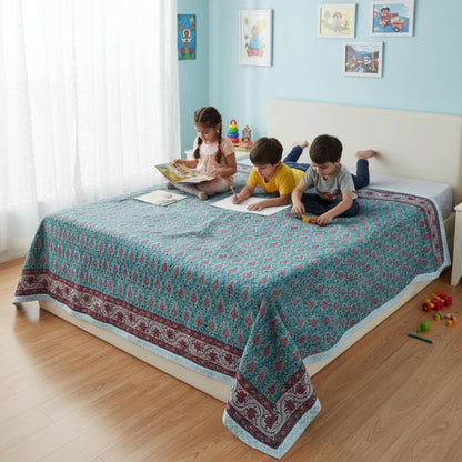 Cotton Tablecloth with Block Print, Boho Dining Table Linen, Handmade Decor - 90x108