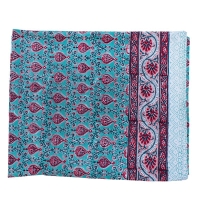Cotton Tablecloth with Block Print, Boho Dining Table Linen, Handmade Decor - 90x108