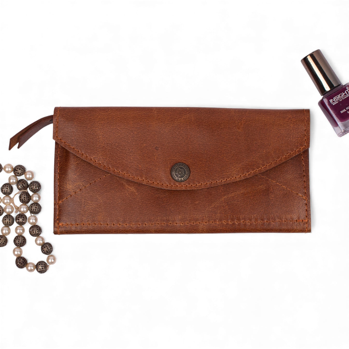 Leather Makeup Pouch with Snap Button – Handmade Travel & Makeup Case - Zipper Pocket