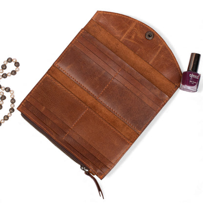 Leather Makeup Pouch with Snap Button – Handmade Travel & Makeup Case - Zipper Pocket