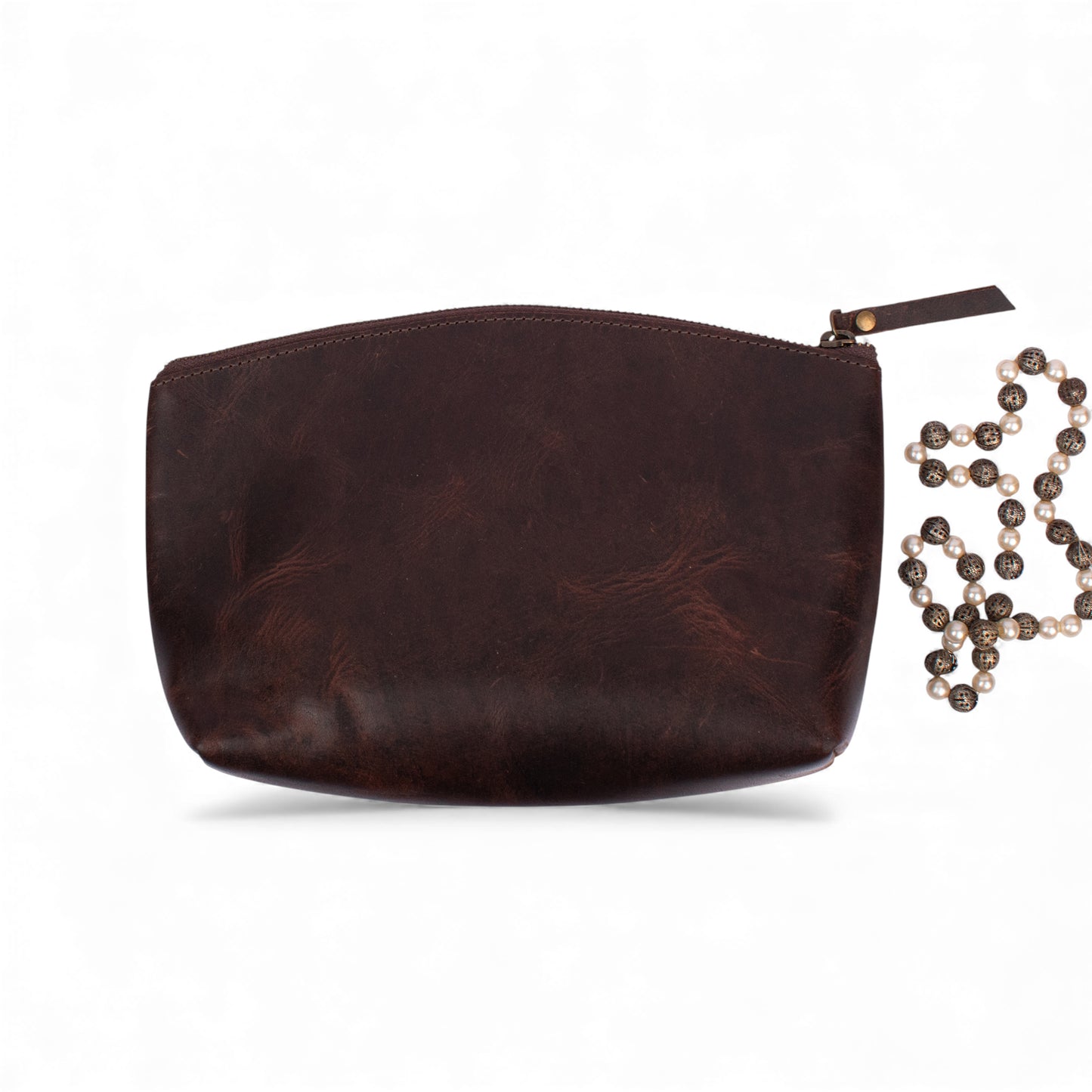 Premium Leather Makeup Bag with Zip Closure – Minimal Utility Pouch