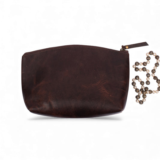 Premium Leather Makeup Bag with Zip Closure – Minimal Utility Pouch