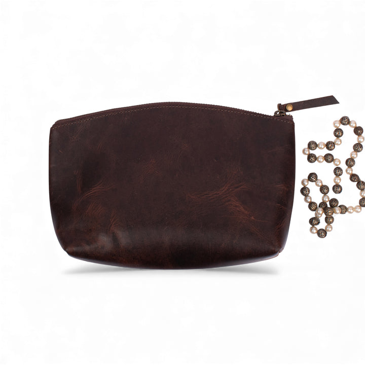 Handmade Leather Makeup Bag | Zip Travel Cosmetic Pouch