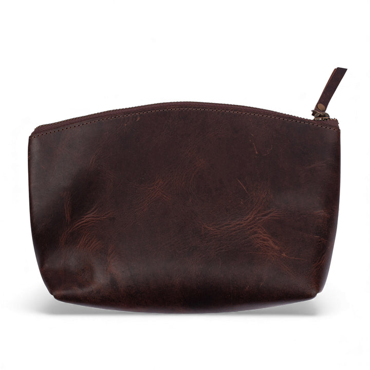Handmade Leather Makeup Bag | Zip Travel Cosmetic Pouch