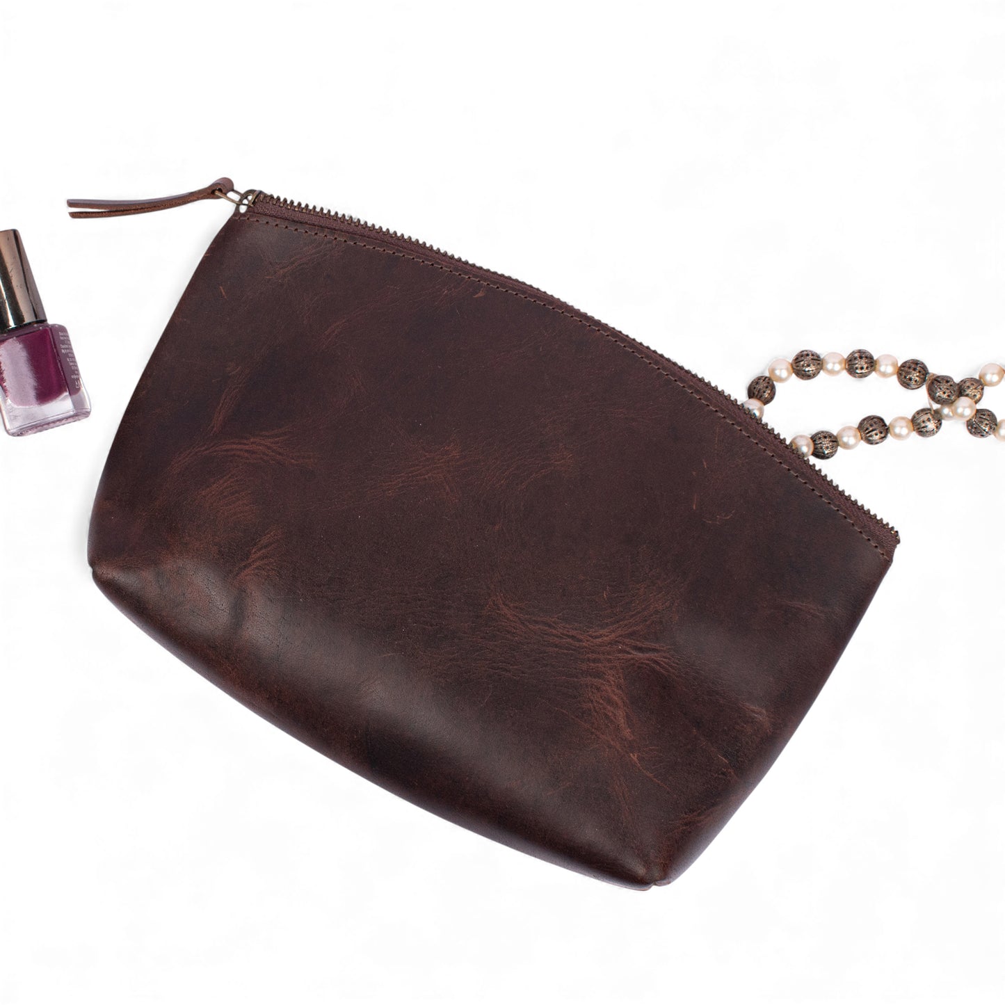 Premium Leather Makeup Bag with Zip Closure – Minimal Utility Pouch