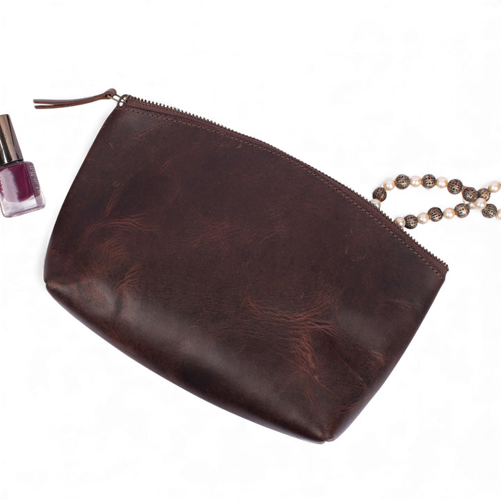 Handmade Leather Makeup Bag | Zip Travel Cosmetic Pouch