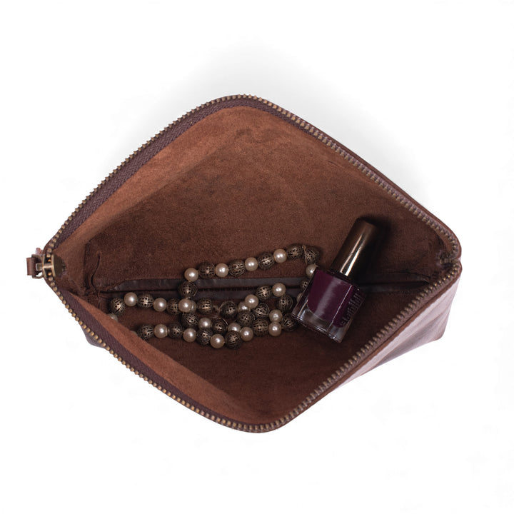 Handmade Leather Makeup Bag | Zip Travel Cosmetic Pouch