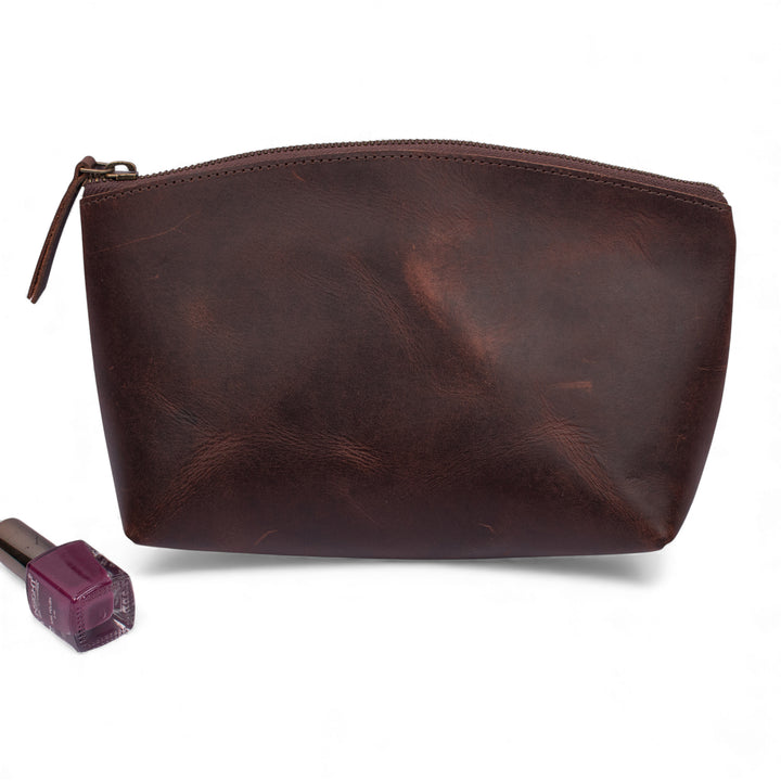 Handmade Leather Makeup Bag | Zip Travel Cosmetic Pouch