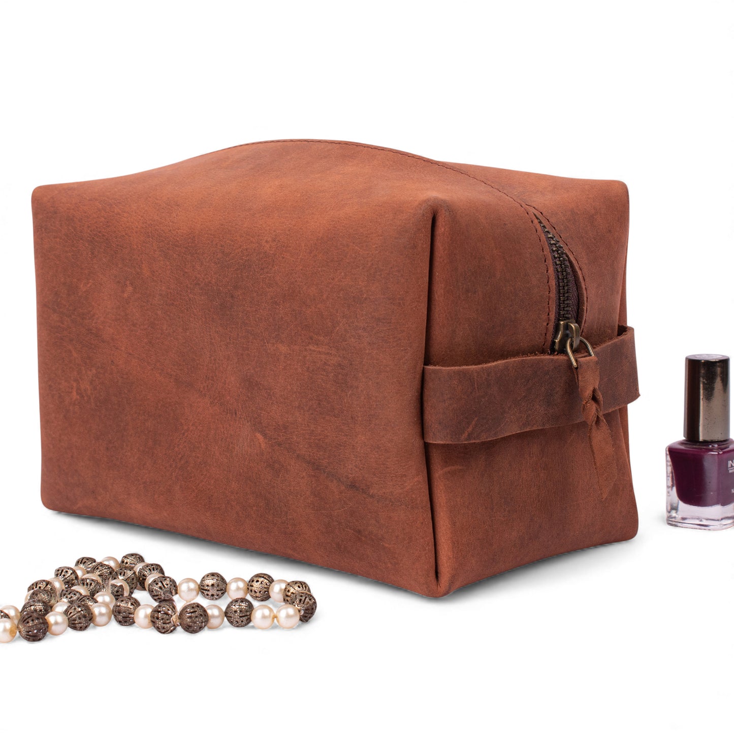 Leather Dopp Kit for Men – Handmade Travel Toiletry Bag with Zipper