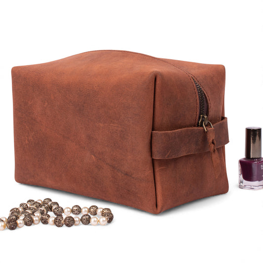 Leather Dopp Kit for Men – Handmade Travel Toiletry Bag with Zipper