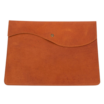 Minimal Leather Laptop Case with Snap Button – Elegant Work & Travel Sleeve - Curve Shape