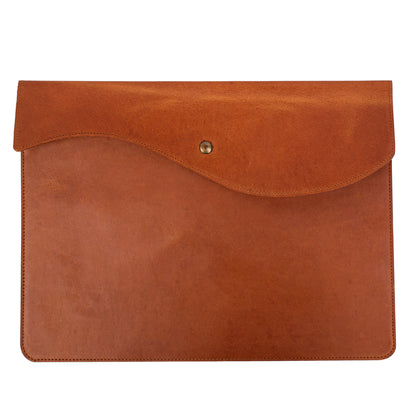 Minimal Leather Laptop Case with Snap Button – Elegant Work & Travel Sleeve - Curve Shape