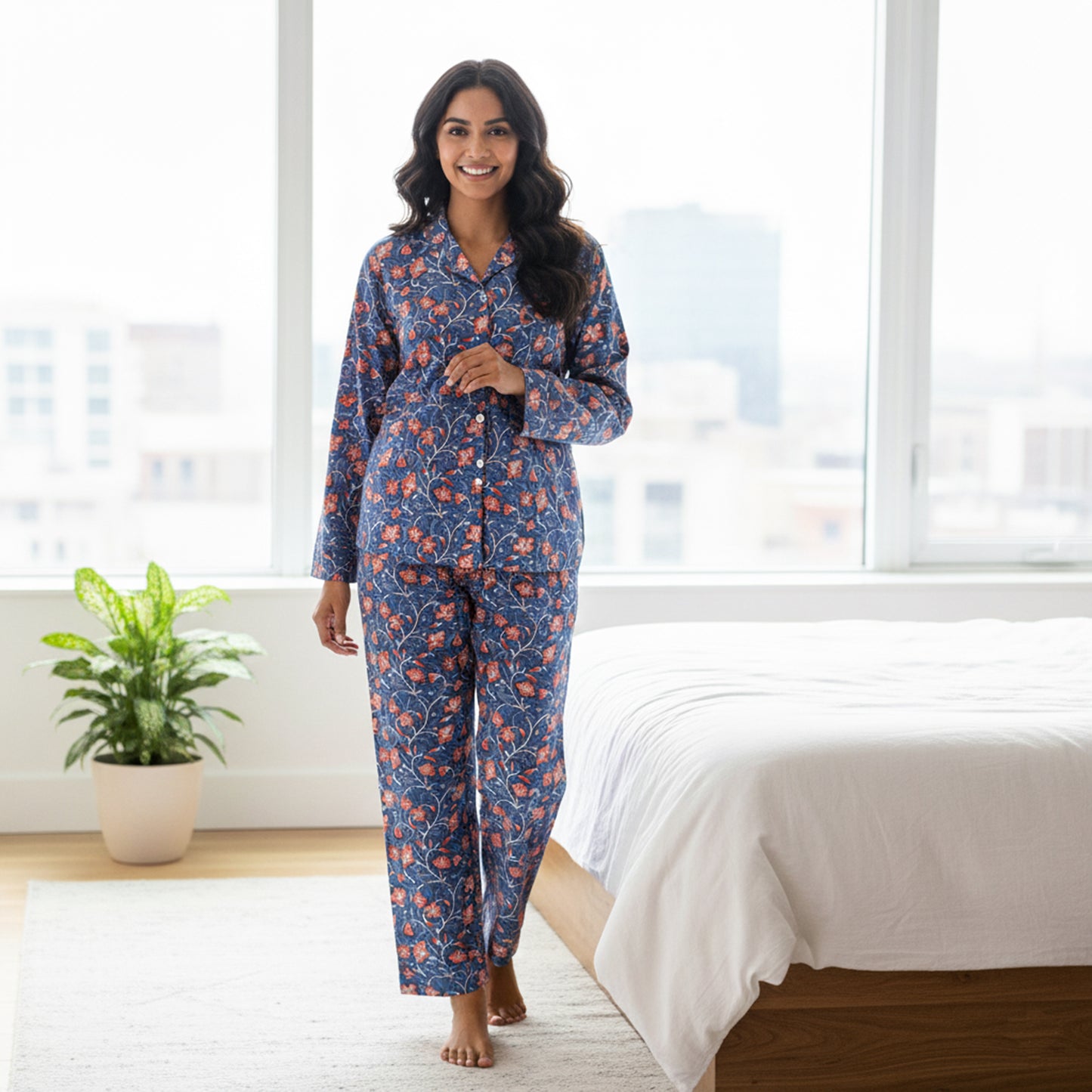 100% Cotton Pajama Set & Sleep PJ Set – Ultra-Comfortable Relaxed Fit Pajamas for Women | Handmade Printed Nightwear