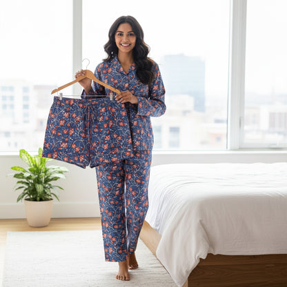 100% Cotton Pajama Set & Sleep PJ Set – Ultra-Comfortable Relaxed Fit Pajamas for Women | Handmade Printed Nightwear