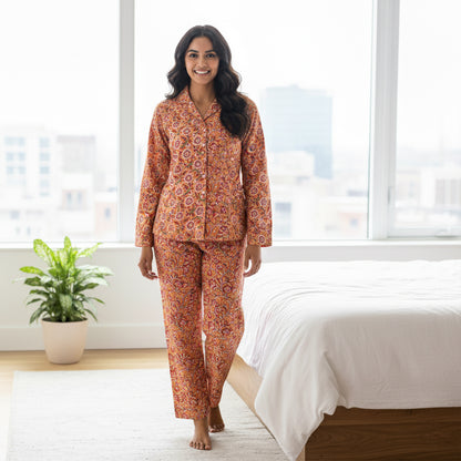 Women's Cotton Co-Ord PJ Set – Softest Pajamas For Women with Artisanal Block Prints | Perfect for Sleep, Lounging & Lazy Weekends