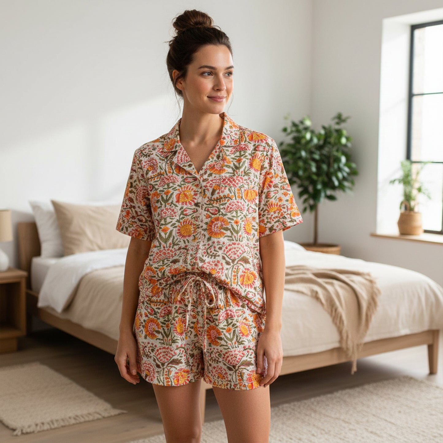 Women's Relaxed Fit Cotton Pajama Set – Light, Cooling & All-Night Comfortable Sleepwear | Handcrafted Print Pajama Set