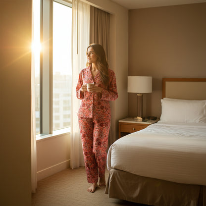 Hand Block Printed Cotton Pajama Set for Women – Ultra-Soft, Skin-Friendly Nightwear | Relaxed Fit Sleepwear for All-Season Comfort