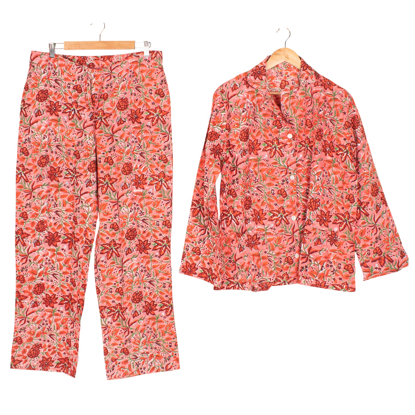 Hand Block Printed Cotton Pajama Set for Women – Ultra-Soft, Skin-Friendly Nightwear | Relaxed Fit Sleepwear for All-Season Comfort