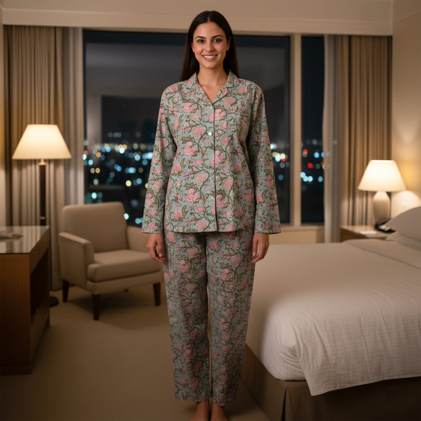 Printed Cotton PJ Set for Women – Stylish, Comfortable & Breathable Sleepwear | Relaxed Fit Pajama Set for Home & Bedtime