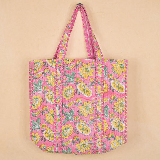 Quilted Tote Bag for Women, Handmade Cotton Shoulder Bag, Reusable Shopping Bag