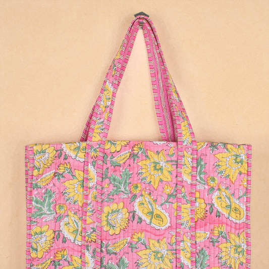 Quilted Tote Bag for Women, Handmade Cotton Shoulder Bag, Reusable Shopping Bag