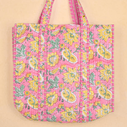 Quilted Tote Bag for Women, Handmade Cotton Shoulder Bag, Reusable Shopping Bag