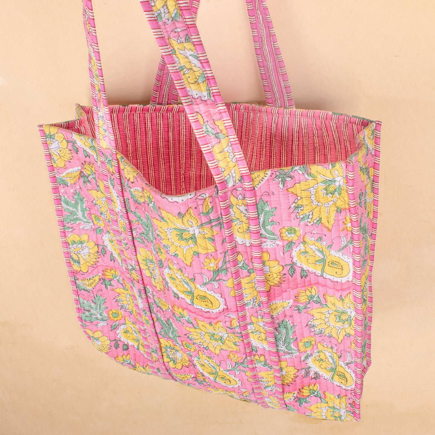 Quilted Tote Bag for Women, Handmade Cotton Shoulder Bag, Reusable Shopping Bag