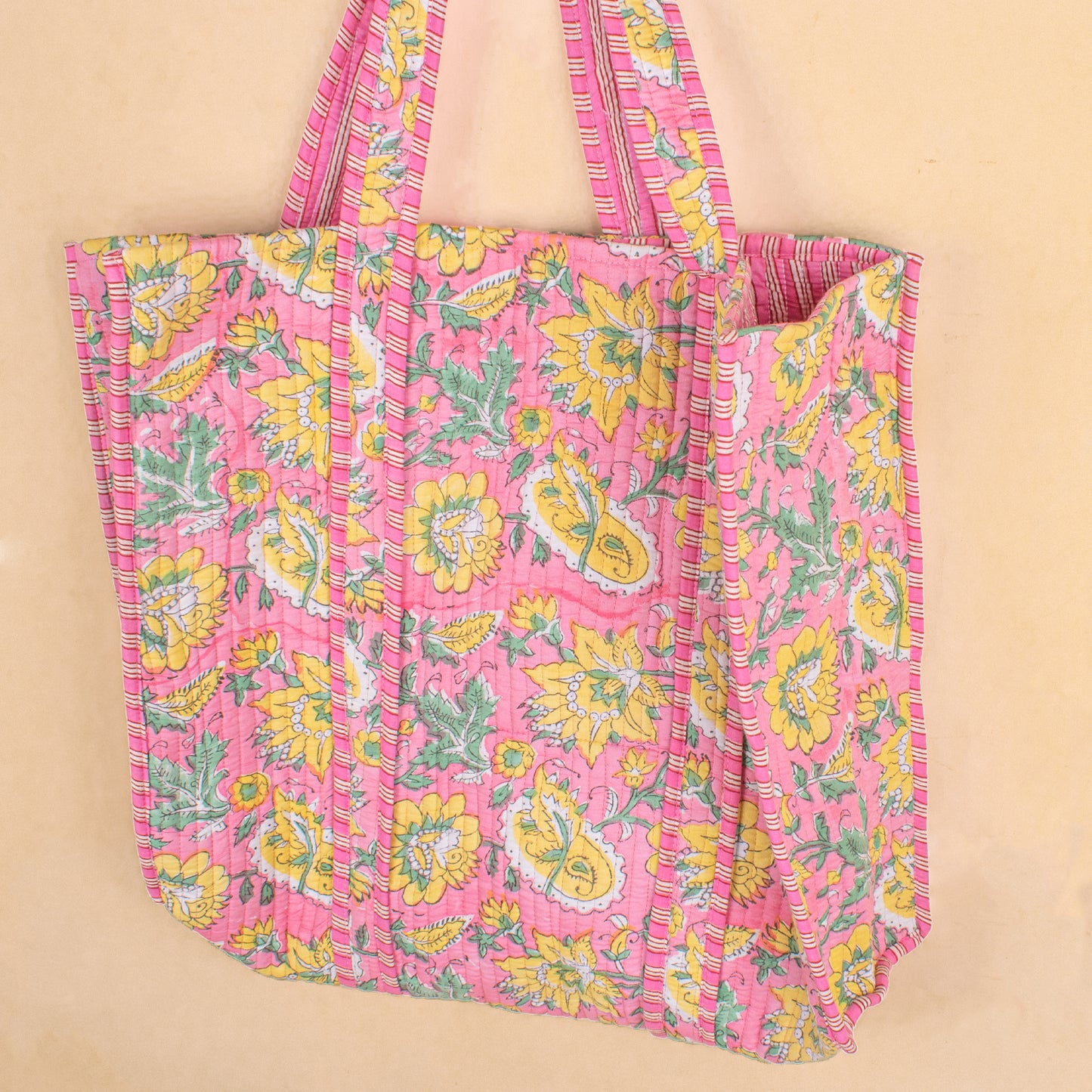 Quilted Tote Bag for Women, Handmade Cotton Shoulder Bag, Reusable Shopping Bag