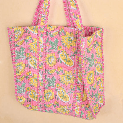 Quilted Tote Bag for Women, Handmade Cotton Shoulder Bag, Reusable Shopping Bag