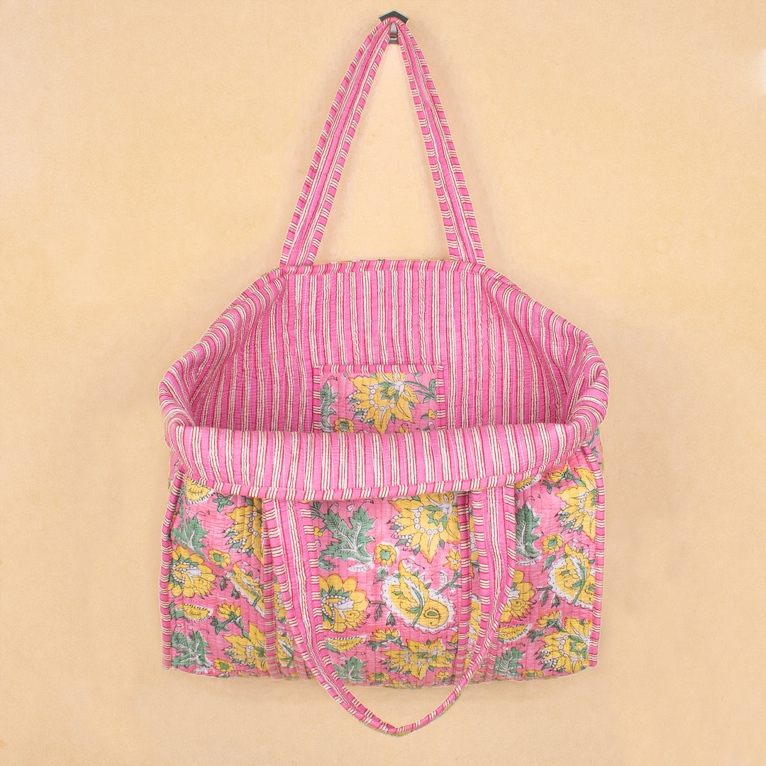 Quilted Cotton Tote Bag | Everyday Shoulder Bag