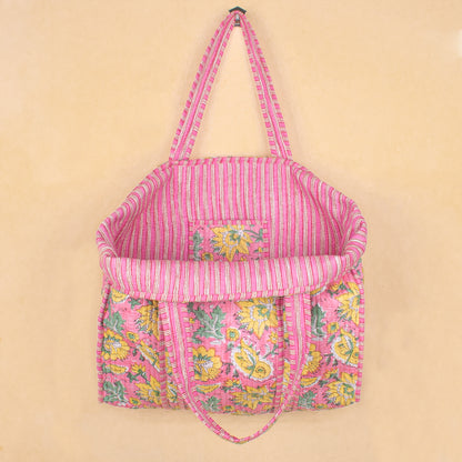 Quilted Tote Bag for Women, Handmade Cotton Shoulder Bag, Reusable Shopping Bag