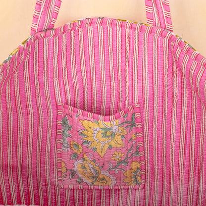 Quilted Tote Bag for Women, Handmade Cotton Shoulder Bag, Reusable Shopping Bag