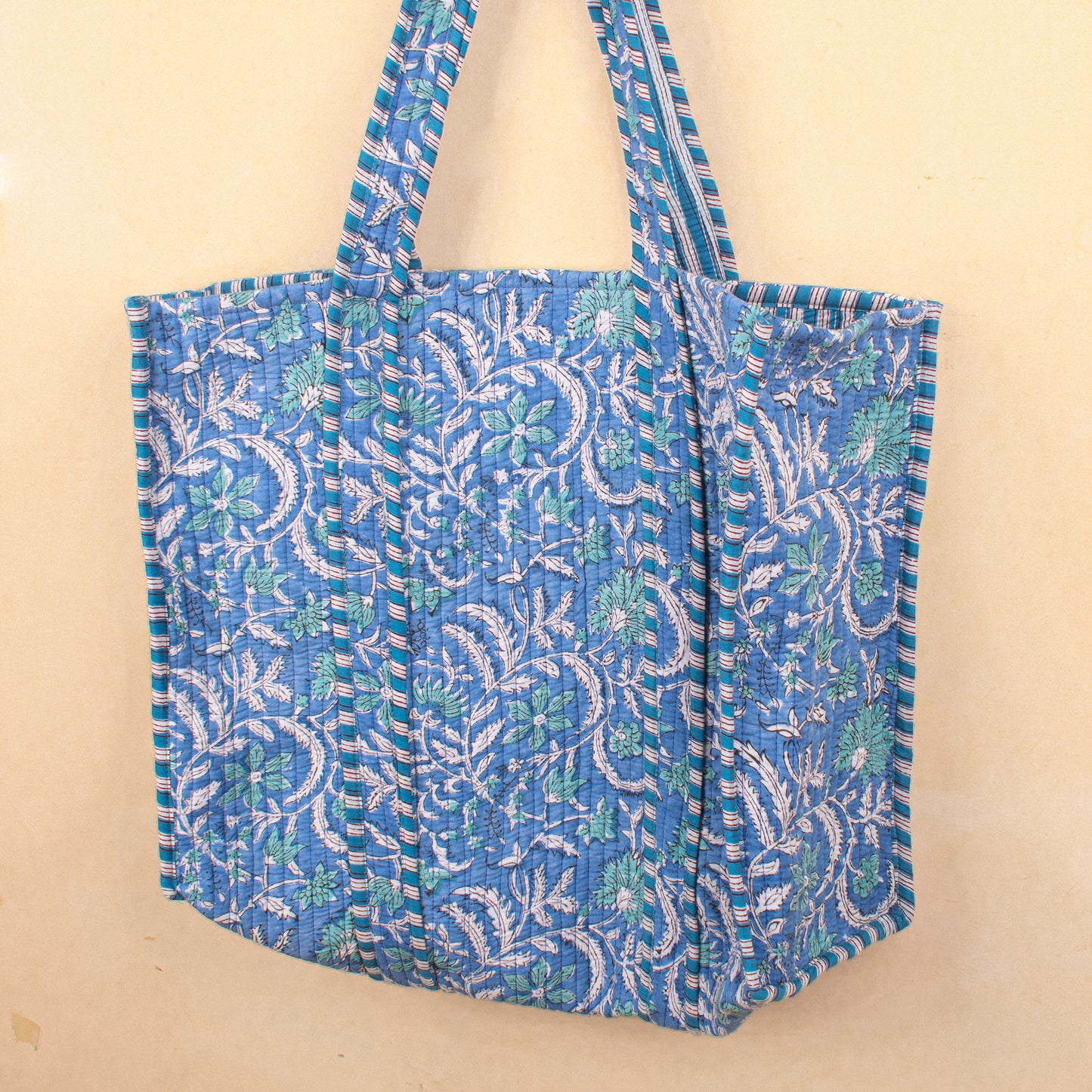 Boho Cotton Shoulder Bag, Patchwork Quilted Tote Bag, Handmade Market Bag