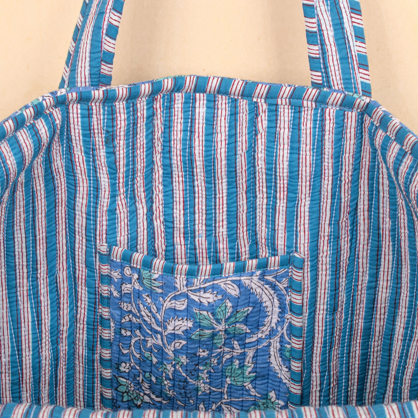 Boho Cotton Shoulder Bag, Patchwork Quilted Tote Bag, Handmade Market Bag