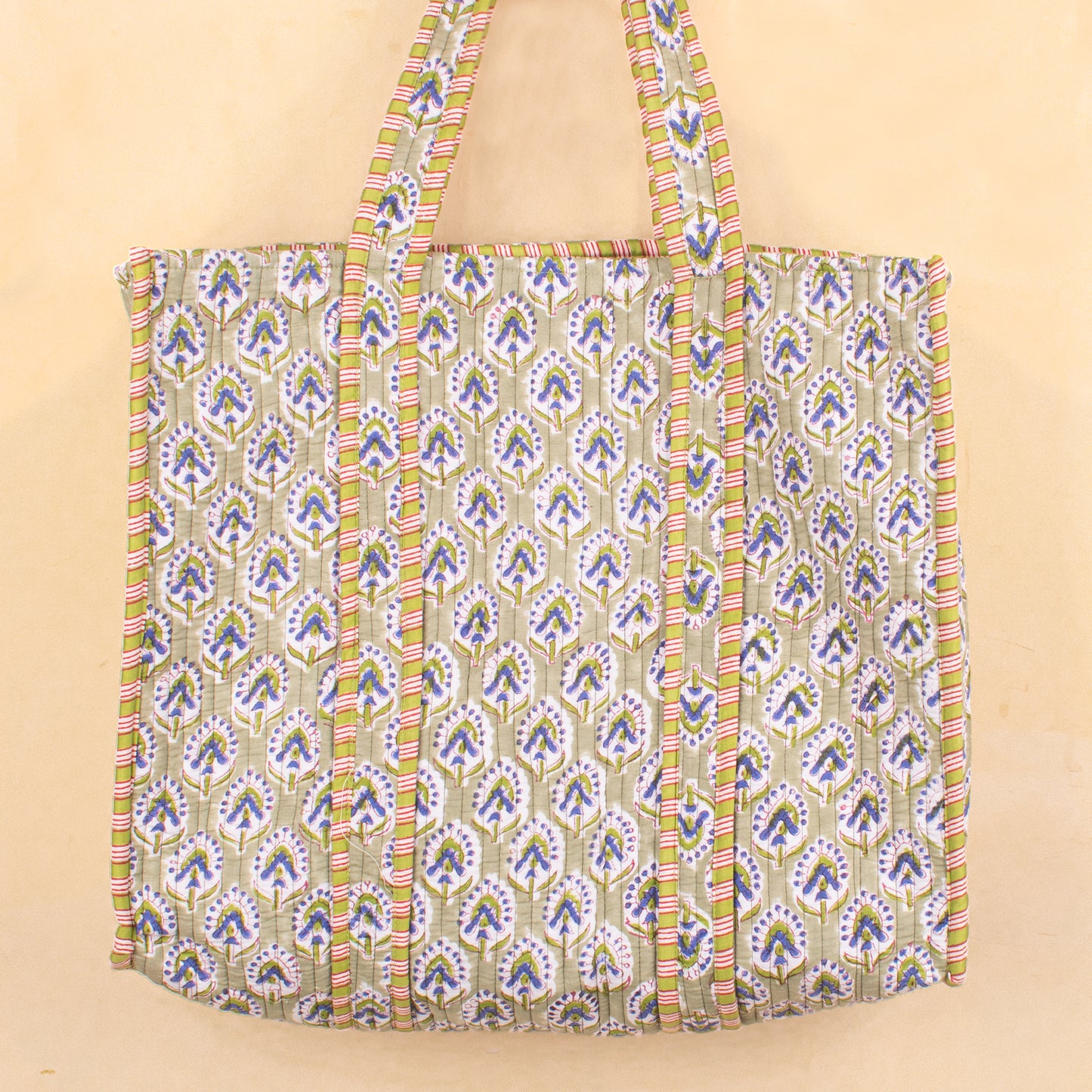 Quilted Tote Bag with Pockets, Lightweight Cotton Handbag, School & Work Bag