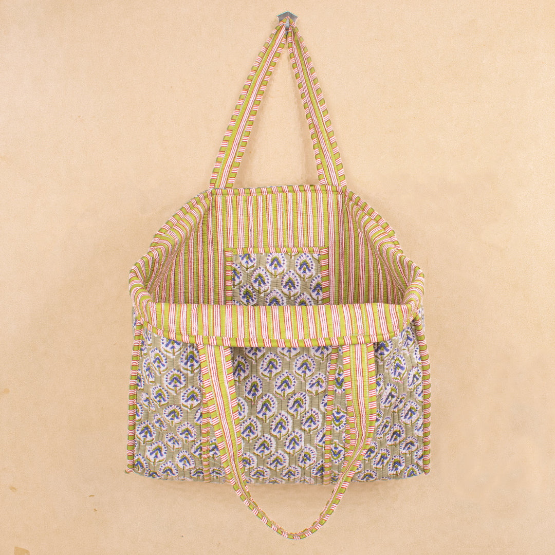 Quilted Cotton Tote Bag | Everyday Shoulder Bag