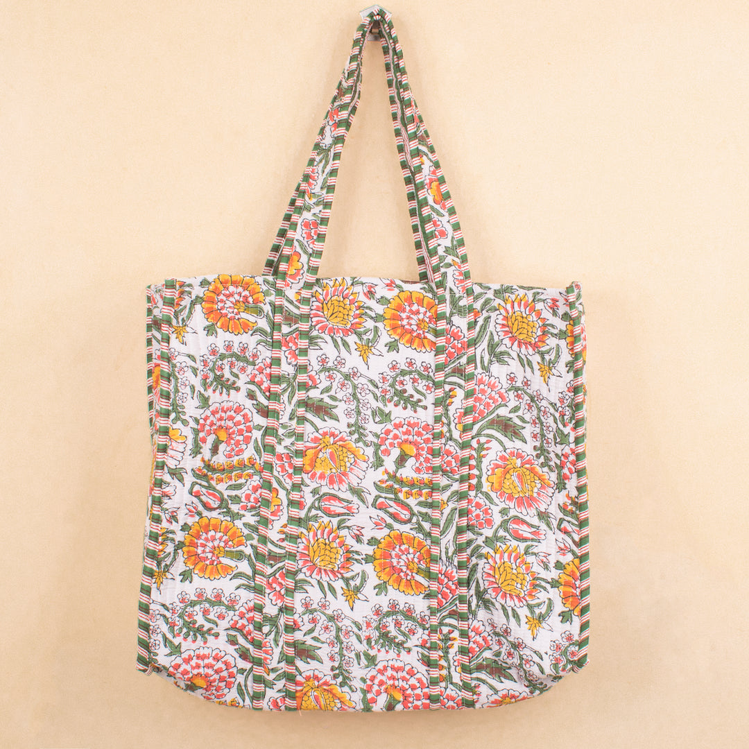 Quilted Cotton Tote Bag | Everyday Shoulder Bag