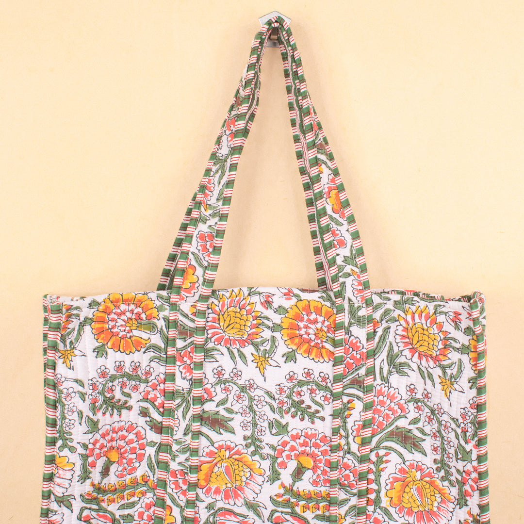 Quilted Cotton Tote Bag | Everyday Shoulder Bag