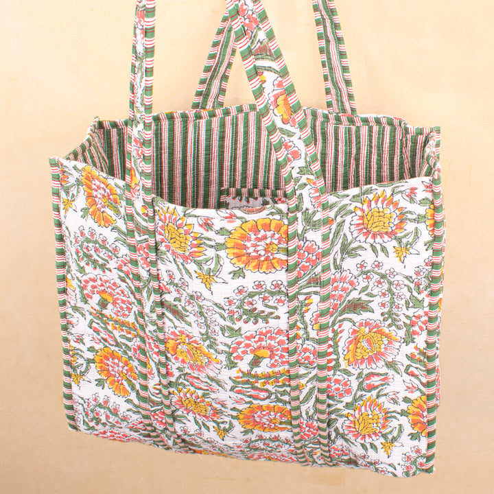 Quilted Cotton Tote Bag | Everyday Shoulder Bag