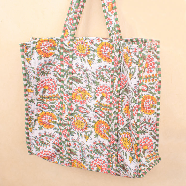Quilted Cotton Tote Bag | Everyday Shoulder Bag