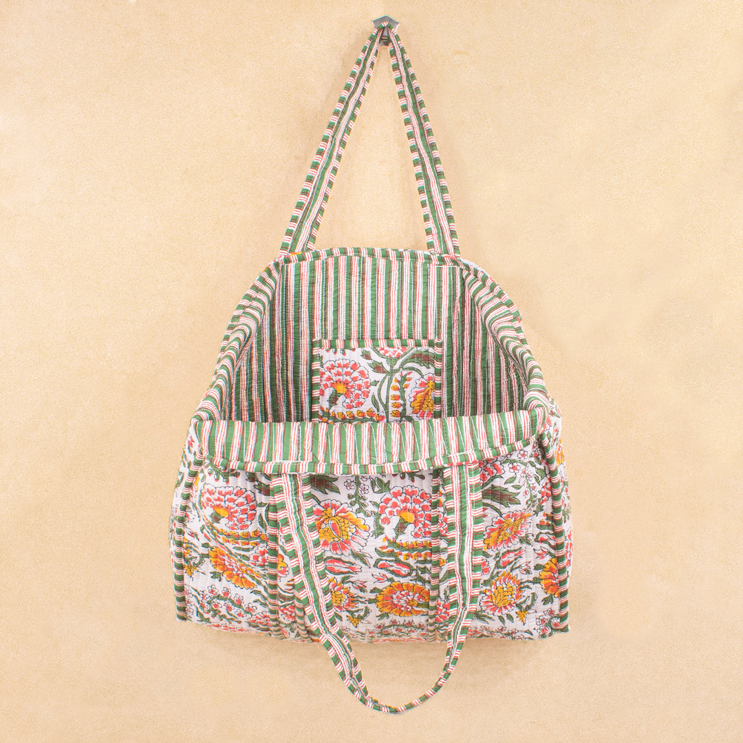 Quilted Cotton Tote Bag | Everyday Shoulder Bag
