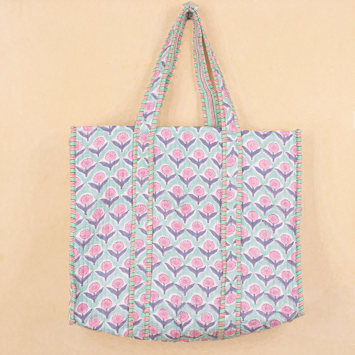 Quilted Tote Bag, Custom Market Bag. Cotton Shoulder Bag
