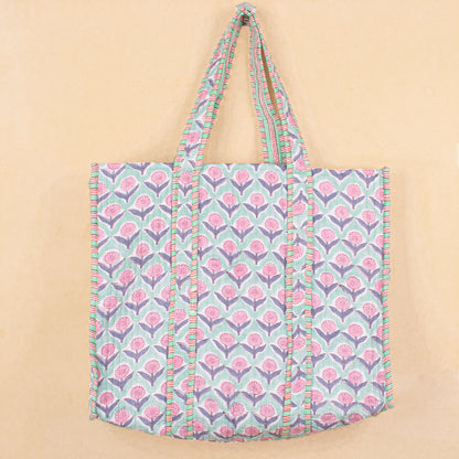 Quilted Tote Bag, Custom Market Bag. Cotton Shoulder Bag