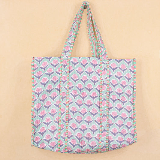 Quilted Tote Bag, Custom Market Bag. Cotton Shoulder Bag