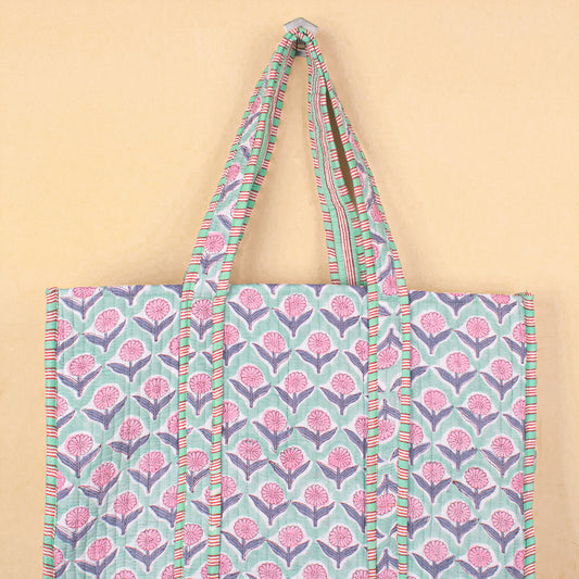 Quilted Tote Bag, Custom Market Bag. Cotton Shoulder Bag