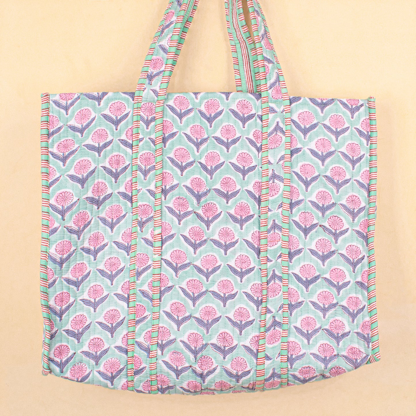 Quilted Tote Bag, Custom Market Bag. Cotton Shoulder Bag