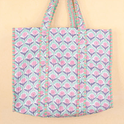 Quilted Tote Bag, Custom Market Bag. Cotton Shoulder Bag