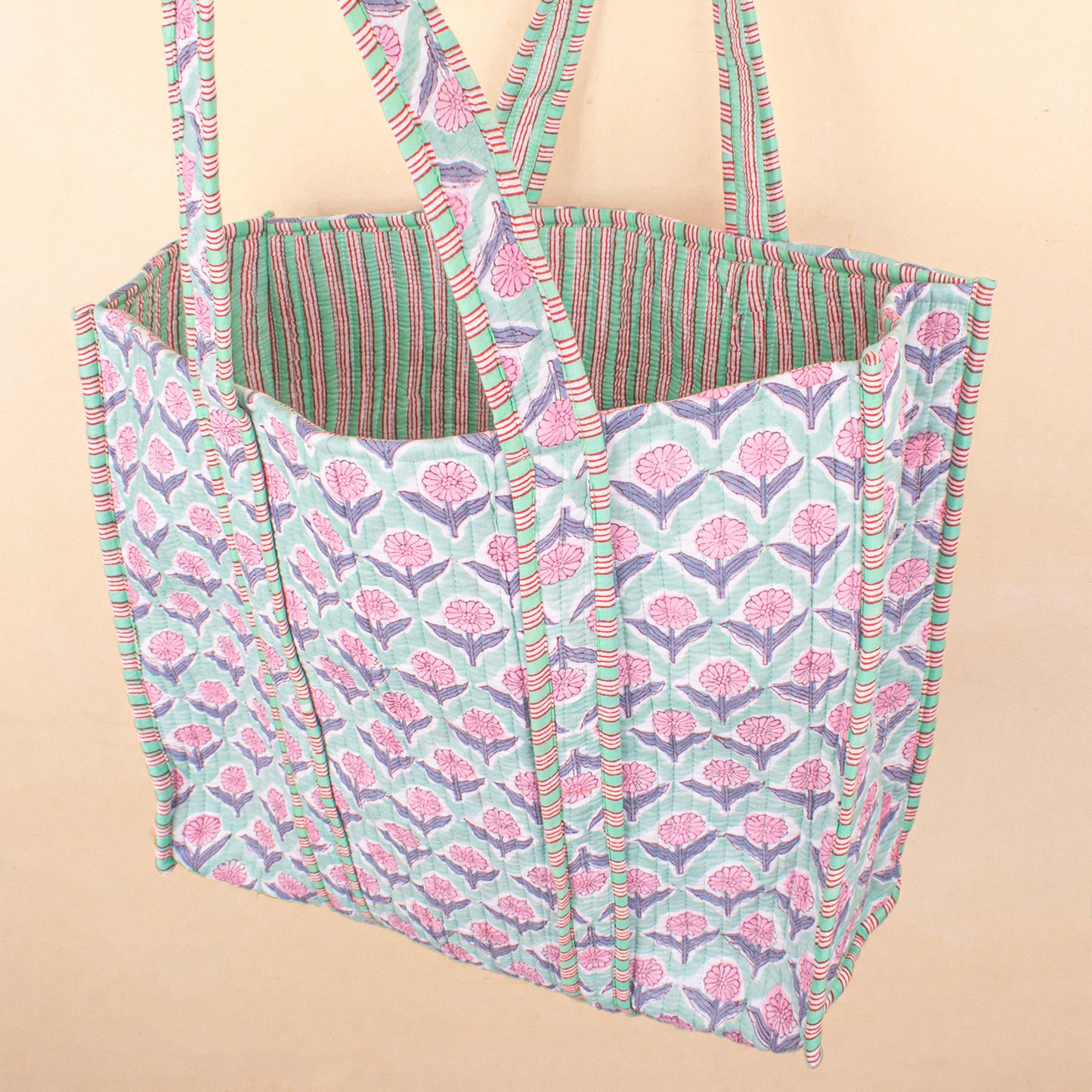 Quilted Tote Bag, Custom Market Bag. Cotton Shoulder Bag